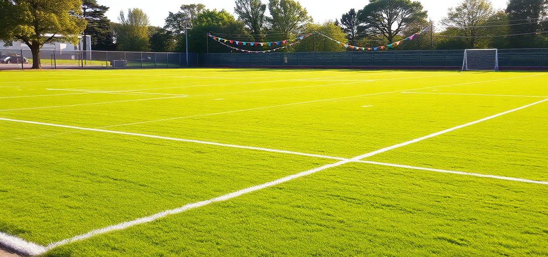 School sports field marked out with bunting